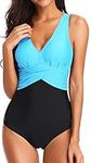 PANOZON Plus Size Light Tummy Control Bikini Set Swimwear for Ladies Deep V Backless Swimming Costume Bikini Set M-4XL(4XL,Light Blue)