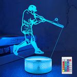 Lampeez Baseball Player Gifts, 3D Night Light for Kids Illusion Lamp with Remote Control 16 Colors Changing Best Gift Idea for Sport Fan Boys Girls