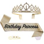 Birthday Girl Sash and Tiara,Gold Birthday Crown and Sash for Her,Girls Birthday Decorations Party Accessories,Birthday Crown Costume Set for Girls Birthday Gifts