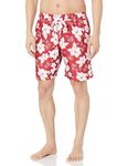 Amazon Essentials Men's 9" Quick-Dry Swimming Trunks, Red Hibiscus Flower, M