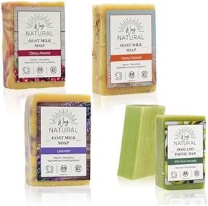 1 Cherry Almond, 1 Honey Oatmeal & 1 Lavender Soap Bar with 2 Avocado Facial Bars (5 Bars)