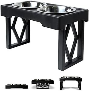 Pet Zone Designer Diner Adjustable Elevated Dog Bowls - Adjusts to 3 Heights, 2.75”, 8", & 12'' (Raised Dog Dish with Double Stainless Steel Bowls) Black, 20 x 10.6 x 6