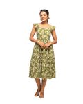 FIORRA Women's Mehandi Green Georgette Floral Printed Dress DR0015