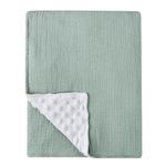 Muslin Baby Blanket for Boys Girls, Hooyax Soft Nursery Blankets with Muslin Cotton Front and Dotted Fleece Backing Double Layer Warm Receiving Quilt Blankets for Newborn,30'' X 40'' Green