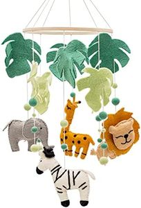 GLACIART ONE Mobile per Culla a Tema Safari - Unisex, Decorazione Nursery Giungla, Animali e Foglie in Feltro, Fatto a Mano con Lana Naturale - Ottima Idea Regalo.