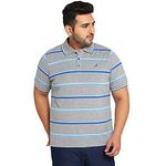 AMERICAN CREW Polo Collar Stripes Regular Fit T-Shirt For Plus Size Men (Grey, Blue, White & Blue-Ac3051-2XL)