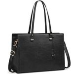 Vintage Laptop Bag for Women 15.6 Inch Professional Work Tote Bag Waterproof Leather Computer Teacher Bag Shoulder Bag for Business Office, Black