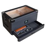 Case Elegance Black Edition 50 to 100 Cigar Cigar with Glass Top and Front Digital Hygrometer, Spanish Cedar, Cigar Solution, Hydro System and Foam Drawer for Accessories