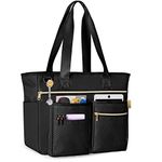 Fasrom Teacher Tote Bag for Work Women, Large Teacher Utility Bag with Padded Sleeve for up to 14 Inches Laptop and Teacher Supplies, Black (Patent Design)