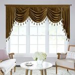 StangH Extra Wide Valance Curtain - Luxury Super Soft Velvet Waterfall Victorian Curtains Gold Brown Room Darkening Window Treatment for Theater Office Bedroom, W79 inches, 1 Panel