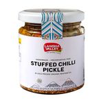 LANGHA VALLEY Homemade Stuffed Green Chilli Pickle, Bharwa Mirch ka Achar, Made with Cold-Pressed Organic Mustard Oil, Sun Dried and Sun Matured, Preservative free, Glass Jar - 180 Grams