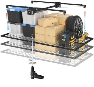 Overhead Garage Storage Rack Lift, 4x8 ft Ceiling Mounted Storage Racks, 12FT Max Adjustable Height, 800lbs Weight Capacity, Heavy-Duty Metal Ceiling Rack for Organization