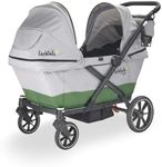 Larktale Caravan Coupe - Compact 2-Seater Stroller Wagon with Small Fold - Adjustable Canopies Included - Gray/Green