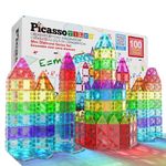 PicassoTiles 100 Pieces Magnetic Tiles Building Blocks Mini Size Diamond Series Magnet Toys Travel Size On-The-Go Construction Sensory Toys Gifts Educational Set STEM Learning Kit Playset PTM100