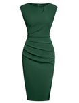 ihot Women's Dresses for Cocktail Party Club Wedding Guest Sexy Bodycon Ruched Semi Formal Sleeveless Graduation Casual Work Midi Dress,Dark Green,Large