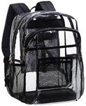 Vorspack Clear Backpack Heavy Duty - Large Clear Book Bag See Through Backpack for College Workplace Security, Black, Large, Daily