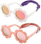 2PCS Baby Sunglasses, Flower Polarized Infant Sunglasses with Adjustable Strap for Newborn Infant Boys Girls Age 0-24 Months (White+Pink)