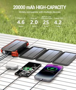 BLAVOR 20000mAh Solar Power Bank – 4 Foldable Panels, Fast Charging