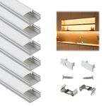 Muzata 6-Pack 3.3ft/1Meter U Shape LED Aluminum Channel System with Cover, End Caps and Mounting Clips Aluminum Profile for Under Cabinet LED Strip Light Installations U1SW WW