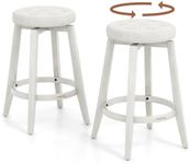 COSTWAY 360° Swivel Bar Stools Set of 2, 26-inch Height Vintage Upholstered Rubberwood Backless Bar Chairs with Footrest, Retro Kitchen Counter Stools for Kitchen Island Dining Room Home Bar, White