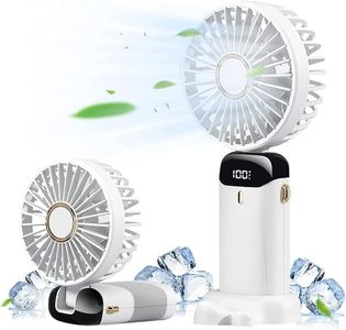 Rechargeable Portable Handheld Fan,3000mAh Battery Operated Mini Fan,5 Speeds and LED Display,Long Lasting Desk Fan for Office,Bedroom,Outdoor Activities and Travel (White)