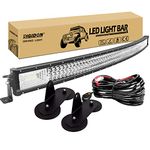 RIGIDON Curved 50 inch 648W Car Led Light Bar With Magnetic Bracket Holder and 12V Wiring Harness Cable Kit, Tri Row Driving Work Lamp for Car Off road Truck SUV 4x4, Flood Spot Combo Beam, 6000K