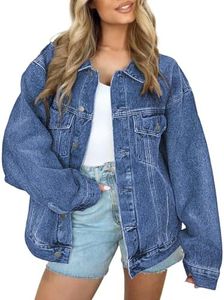 AUTOMET Womens Jean Jacket Denim Long Sleeve Oversized Button Down Shirts Trendy Coat Fall Fashion Winter Clothes Outfit 2025 DarkBlue M