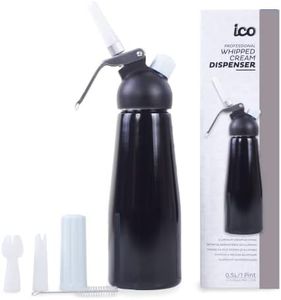 ICO Professional Aluminum Whipped Cream Dispenser for Homemade Whipping Cream, Whipped Cream Maker for Desserts, Dips, Sauces, and Infused Liquors, Black, 1-Pint