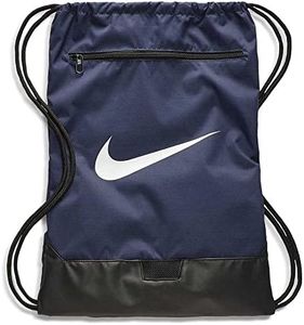 Nike Brasilia Training Gymsack, Drawstring Backpack with Zipper Pocket and Reinforced Bottom, Midnight Navy/Black/White