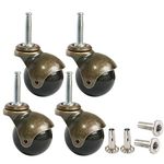 2" Vintage Casters Wheels for Furniture Set of 4, Antique Copper Gold Ball Caster with 5/16" x 1 1/2" (8 x 38mm) Mounting Stem Sleeve Socket Insert Replacement for Sofa Chair Cabinet