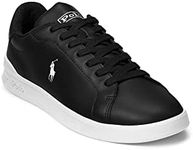 POLO RALPH LAUREN Men's Heritage Court Ii Leather Sneaker, Black/White Pony Player, 8.5 UK