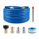 CHAVOR Pressure Washer Sewer Jetter Kit, 50 FT Hydro Drain Jetter Cleaner Hose, Button Nozzle and Rotating Sewer Jetting Nozzle, Orifice 4.0, 4.5, 1/4 inch NPT, 4000 PSI