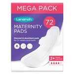 Lansinoh Maternity Pads After Birth Discreet & Absorbent 2+ Week Postpartum with Wings - Pack of 72 - Extra Long Super Slim Soft Fit Postnatal Fragrance Free Breathable Anatomically Sanitary Towels