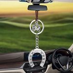 FJKWLC Car Rear View Mirror Pendant Car Pendant Rearview Mirror Decoration Hanging Horse Horseshoe Iron Home Lucky Ornaments Charms Auto Decor Accessories