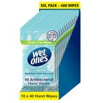 WET ONES - Be Gentle | Plastic Free Anti-bacterial Bio-degradable Hand Wipes | 400 Total - 10 packs x 40 wipes