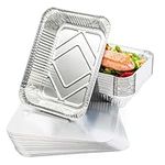 MATANA - 100 Aluminium Tin Foil Roasting Trays with Lids 22x17cm / 1200ml - Square Cooking Baking Broiling Oven Freezer Safe Tray for Party Food Serving Takeaway Storage Catering Containers with Lids