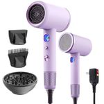 Professional Hair Dryer,1875 Watt High-Speed Ionic Blow Dryer with Diffuser/Concentrator/Comb Nozzle,LED Temp Display,Constant Temp Hair Care,Low Noise for Home Salon Travel (Purple)