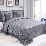 ZIMEL HOMES 5 Pieces Luxury Velvet Quilted Bedspread Bed Throw Comforter Set with Pillowcase & Cushion Covers (Silver)