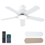 Surtime 44 Inch Low Profile Ceiling Fans with Lights and APP&Remote Control,Farmhouse Flush Mount Ceiling Fan for Indoor/Outdoor,3 Colors Dimmable,5 Reversible Double-Sided Blades(White)