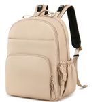 14 Pockets Diaper Bag Backpack, Lightweight Faux Leather, Anti-Theft Pocket and Stroller Clip, Beige