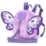 BTSKY Fluff Butterfly Baby Toddler Backpack Bag with Safety Rein - Kids Walking Harness Anti-Lost Harness Leash Strap Belt, Purple