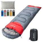 BISINNA Sleeping Bag with Pillow - 4 Season Lightweight Waterproof Warm Sleeping Bag with a compression sack for Adults, Women, Men's Outdoors Camping, Hiking, Backpacking (4 Season/Grey/Right)