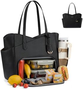 LOVEVOOK Lunch Bag for Women,2 in 1 PU Work Tote Bag with Lunch Compartment with Giant Tumbler Side Pocket, 17.3" Laptop Tote Bag with Padded Sleeve for Teacher,Nurse,College