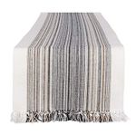 DII Black Striped Fringed Table Runner 14x72