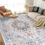 Homcomoda Boho Area Rugs 4x6 Washable Distressed Rugs for Living Room Non Slip Vintage Print Carpet Distressed Thin Accent Rug for Living Room Dining Room Bedroom