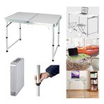 Laptop Computer Folding Table Desk Side Table for Bed Sofa Home Hospital Reading Eating, Portable Picnic Garden BBQ Party Folding Table, 4ft-120x60x70/62/55cm(Adjustable Height), Aluminum Frame, White