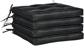 Outsunny Set of 4 Garden Seat Cushion with Ties, 42 x 42cm Replacement Dining Chair Seat Pad, Black