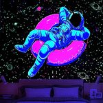 Blacklight Space Astronaut Tapestry for Men Guys Bedroom Black Light Cool Stars Galaxy Tapestries Glow in The Dark Spaceman and Poster Wall Hanging Bedroom Accessories Men 52"x60"