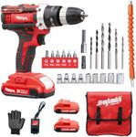 DOGTOOTH 21V MAX Cordless Drill Driver, with 2 Lithium Batteries and Charger,2 Variable Speed,with LED Work Light,with 43pcs Drill Driver Bits Kit, Screws Set,Tool Bag