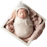 Baby Photography Props Luxurious Lace Hat with Blanket Newborn Photo Shoot Outfits Infant Princess Photos Hats Wrap Set (Cream)